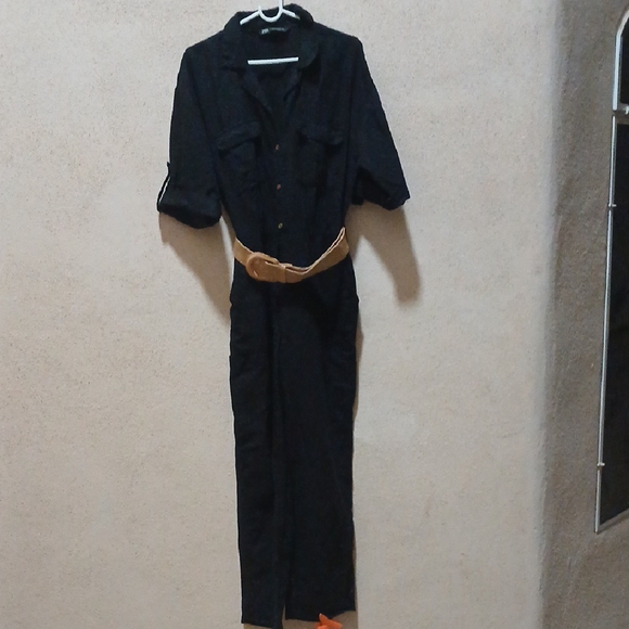 Zara Pants - "Priced to Sell"  Zara Black Jumpsuit with Tan Belt